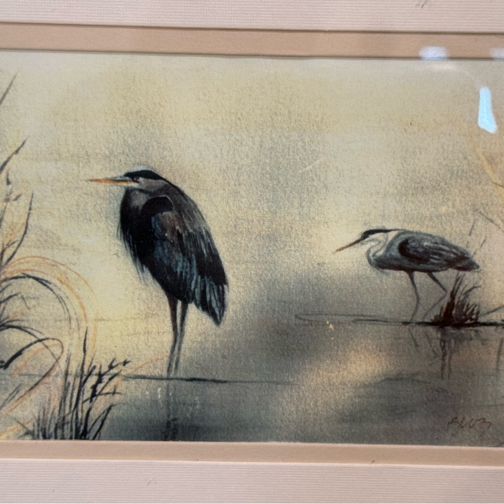 Joan Brannagan "Blue Heron" Custom Framed Art Print Bird Nature 12x10” - Picture 2 of 10